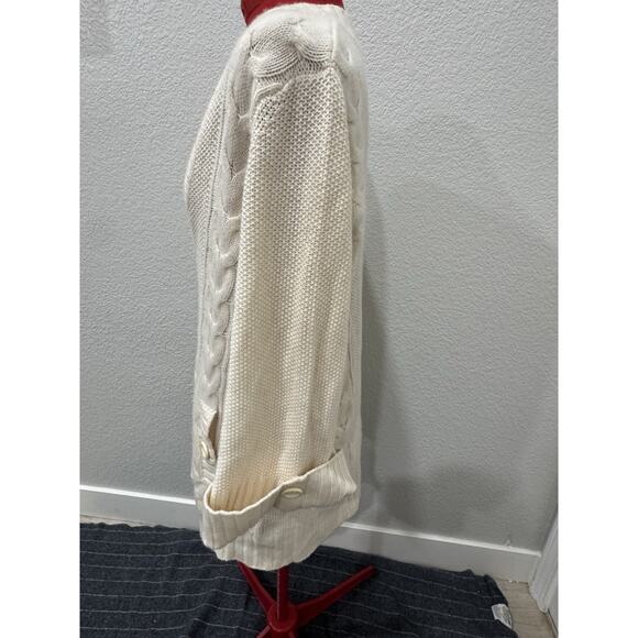 Cream Cable Knit Tunic Sweater V-Neck Long Sleeve Boho Cottagecore - Picture 3 of 6